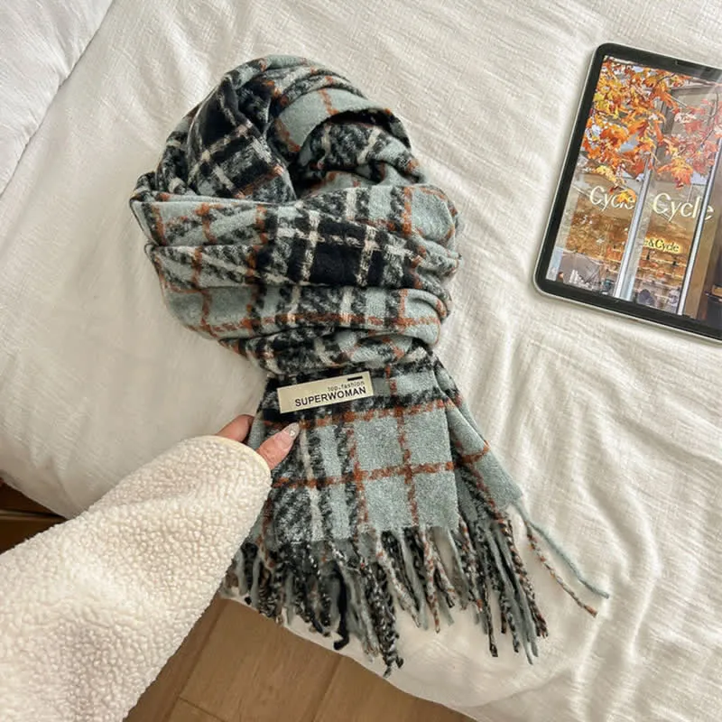 Unisex Winter Warm Tassel Plaid Oversized Scarf