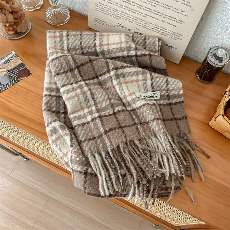 Unisex Winter Warm Tassel Plaid Oversized Scarf