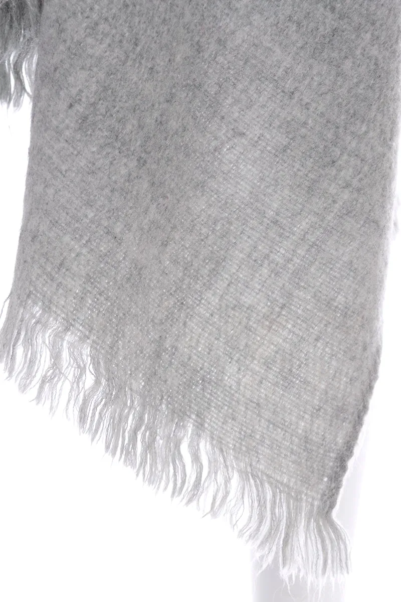 Vintage Gray Poncho Cape Style Lightweight Wool Wrap With Fringe