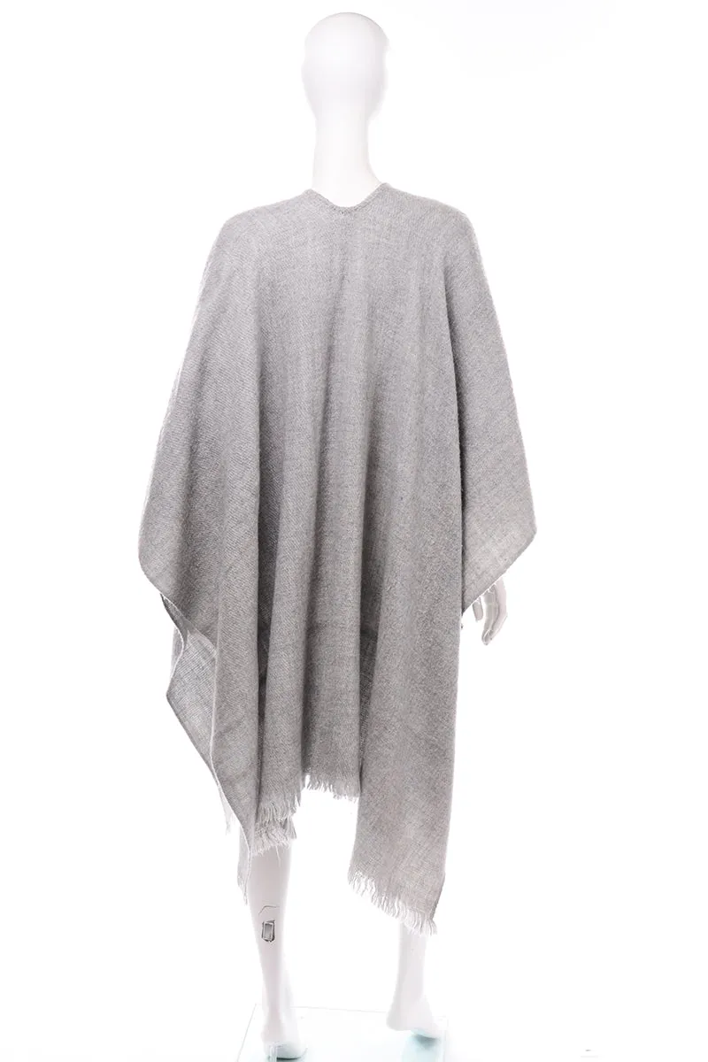 Vintage Gray Poncho Cape Style Lightweight Wool Wrap With Fringe