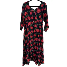 Vintage Womens Floral Crinkle Long Sleeve Button Front Sheer Boho Maxi Dress OS