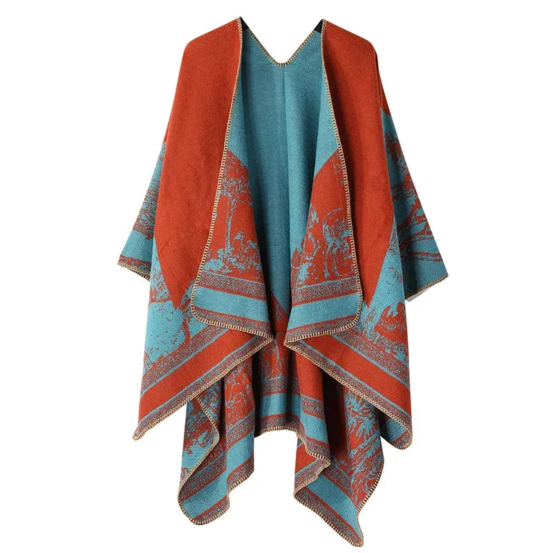 Winter Warm Ponchos and Capes for Women Shawls and Wraps, Floral Pashmina Poncho Cape