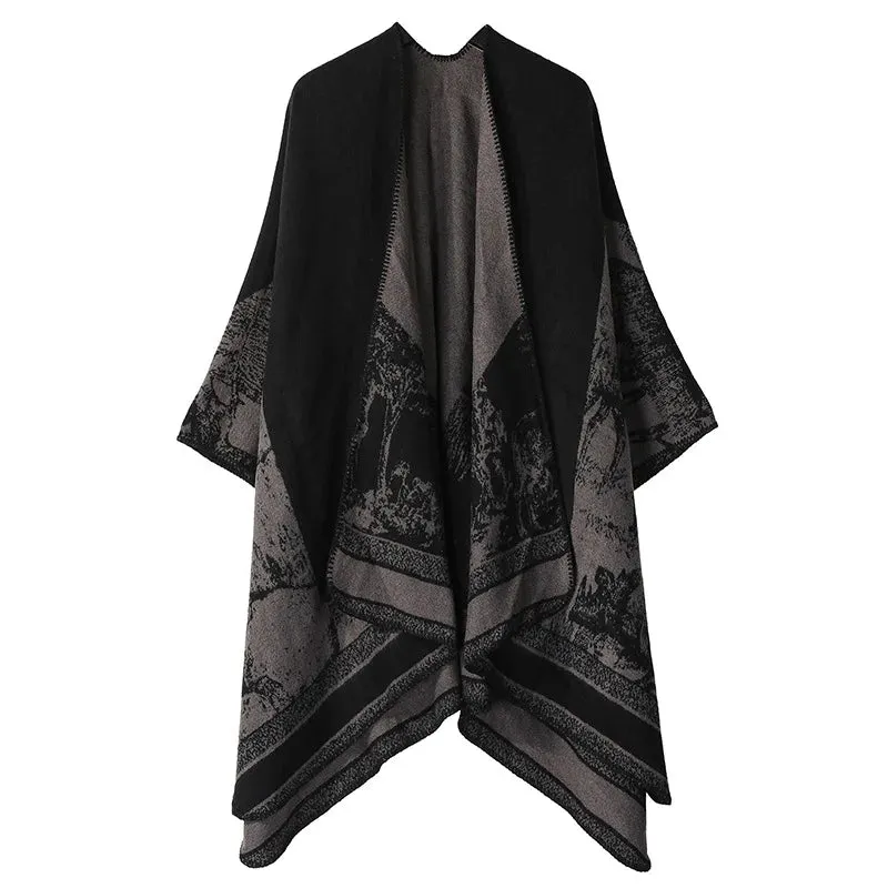 Winter Warm Ponchos and Capes for Women Shawls and Wraps, Floral Pashmina Poncho Cape