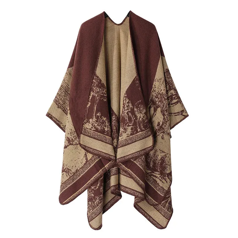 Winter Warm Ponchos and Capes for Women Shawls and Wraps, Floral Pashmina Poncho Cape