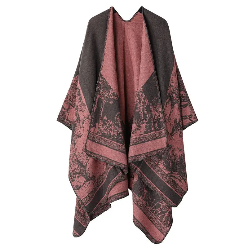 Winter Warm Ponchos and Capes for Women Shawls and Wraps, Floral Pashmina Poncho Cape