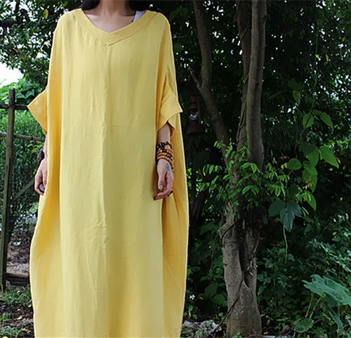 Women Yellow Dress/ Cotton and Linen Gown Dress/ Maternity Maxi Dress/Holiday Trip/Plus Size Clothing Bust>168cm/65”