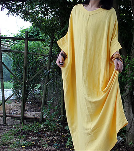 Women Yellow Dress/ Cotton and Linen Gown Dress/ Maternity Maxi Dress/Holiday Trip/Plus Size Clothing Bust>168cm/65”