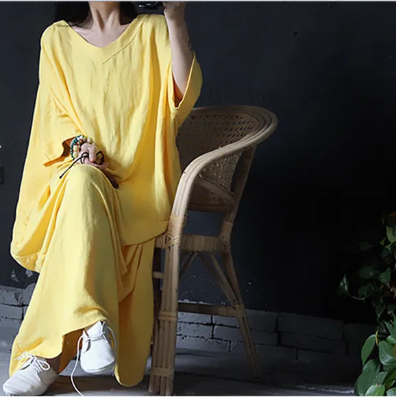 Women Yellow Dress/ Cotton and Linen Gown Dress/ Maternity Maxi Dress/Holiday Trip/Plus Size Clothing Bust>168cm/65”