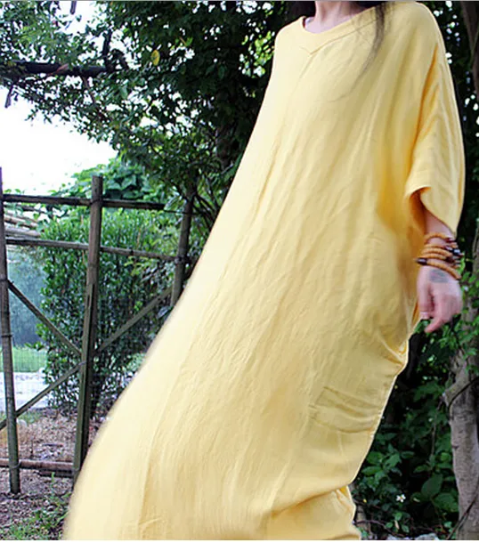 Women Yellow Dress/ Cotton and Linen Gown Dress/ Maternity Maxi Dress/Holiday Trip/Plus Size Clothing Bust>168cm/65”