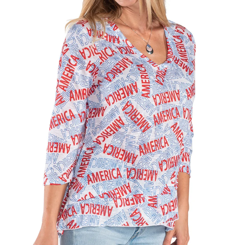 Women's America 3/4 Sleeve Patriotic Shirt