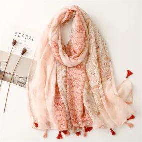 Women's Floral Soft Cape Wheat Fringe Scarf