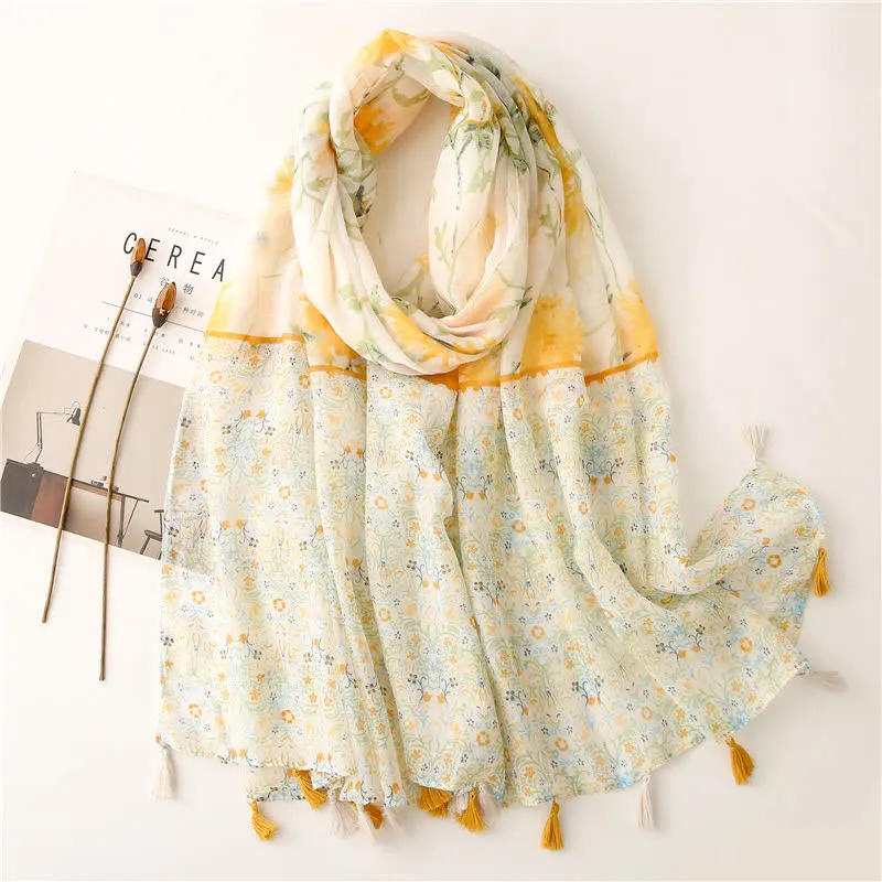 Women's Floral Soft Cape Wheat Fringe Scarf