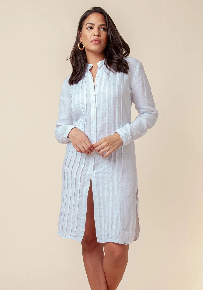 Women's Linen Pleated Button-Down Tunic | 100% Natural Italian Style Clothing, Item #8014