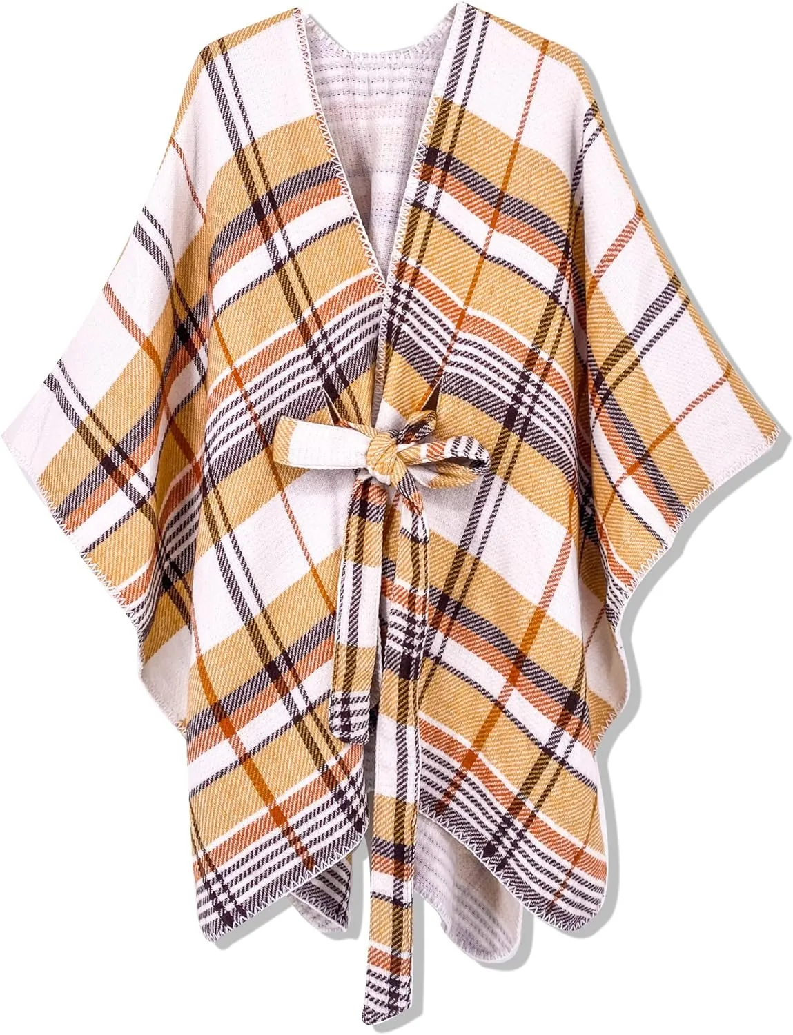 Women's Travel Plaid Shawl, Wrap Open Front Poncho Cape for Fall Winter