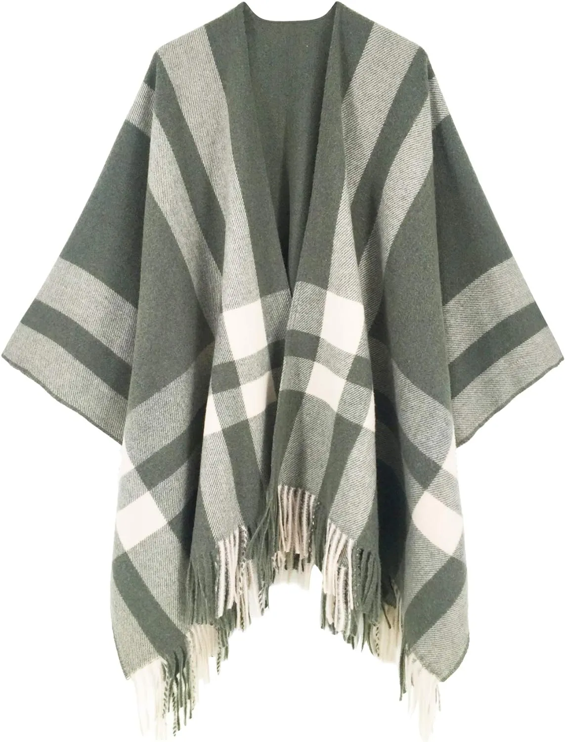 Women's Travel Plaid Shawl, Wrap Open Front Poncho Cape for Fall Winter