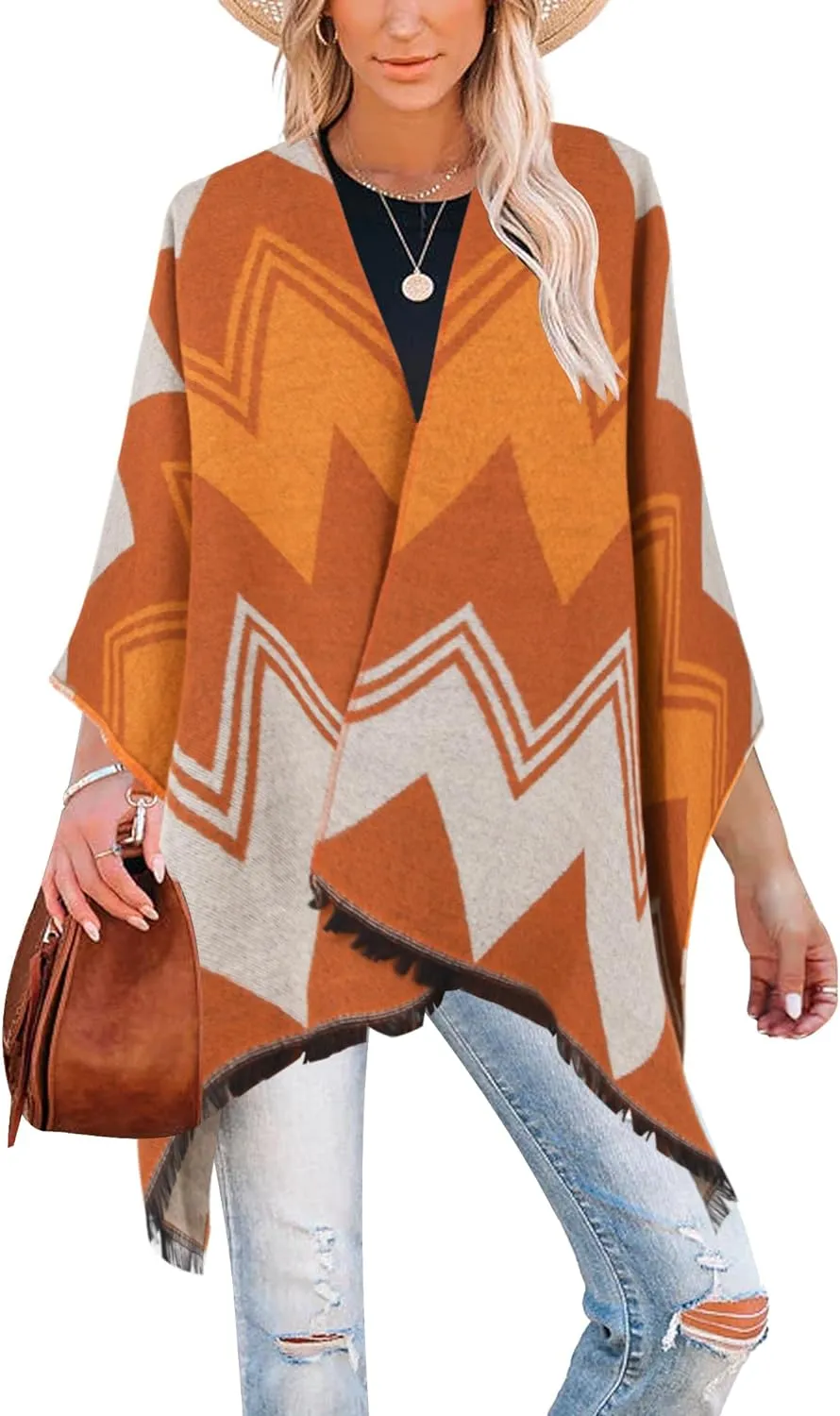 Women's Travel Plaid Shawl, Wrap Open Front Poncho Cape for Fall Winter