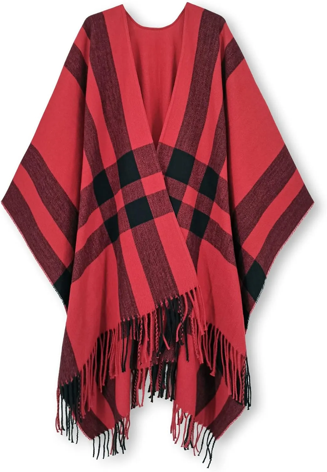 Women's Travel Plaid Shawl, Wrap Open Front Poncho Cape for Fall Winter