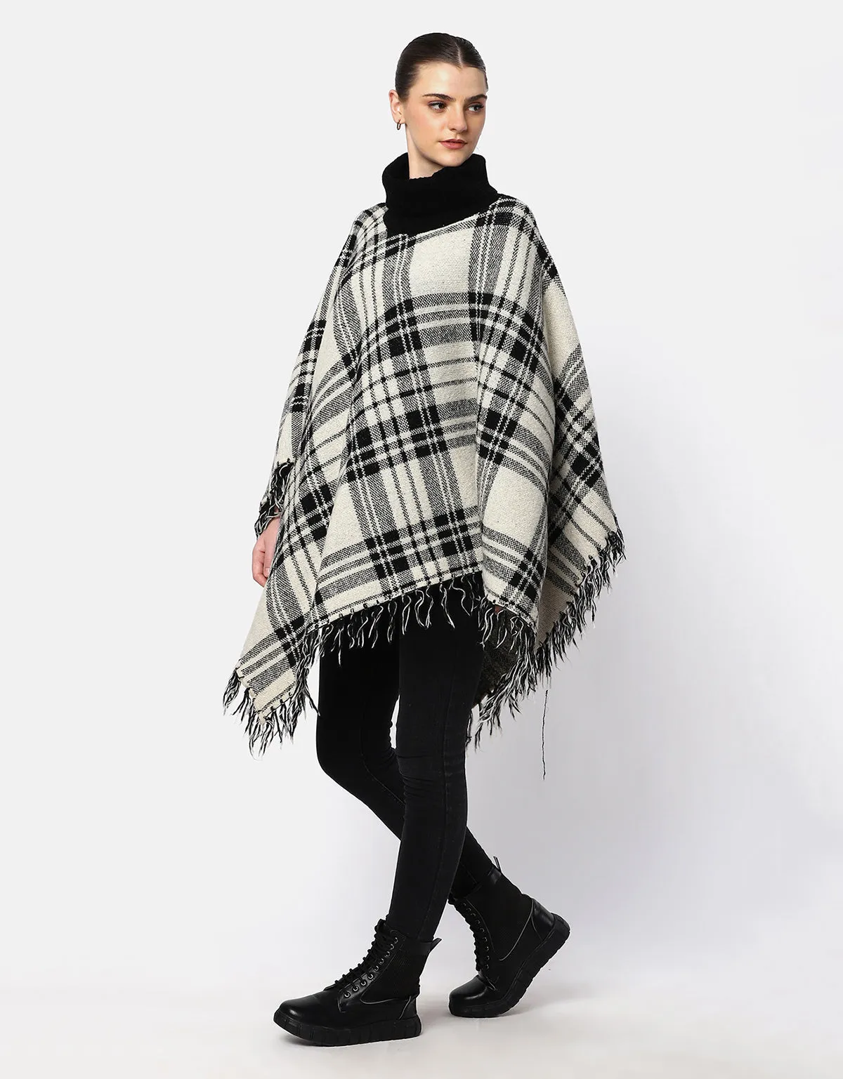 Woolen Checkered Cape For Women