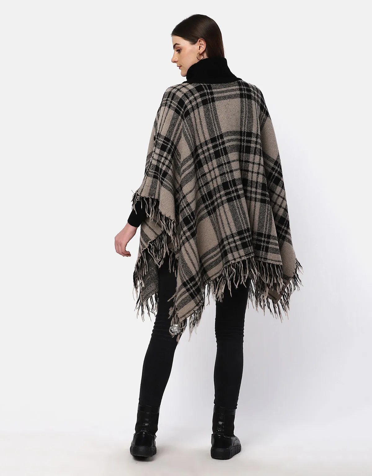 Woolen Checkered Cape For Women