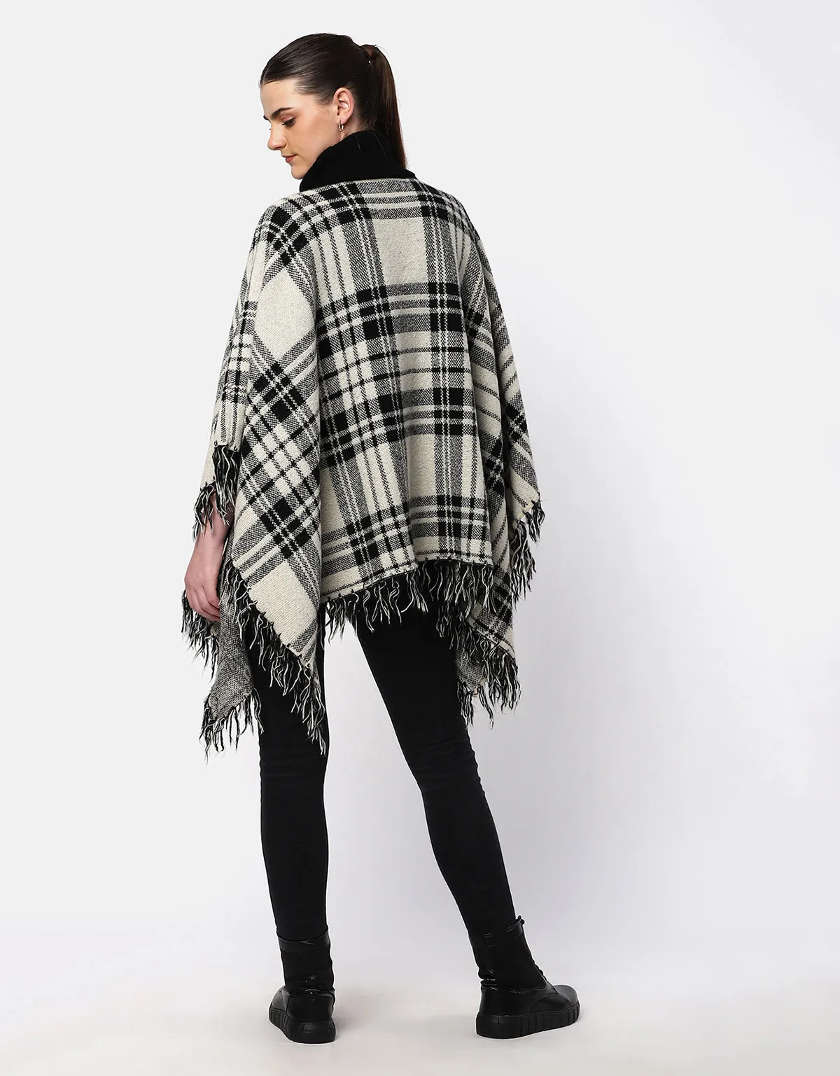 Woolen Checkered Cape For Women