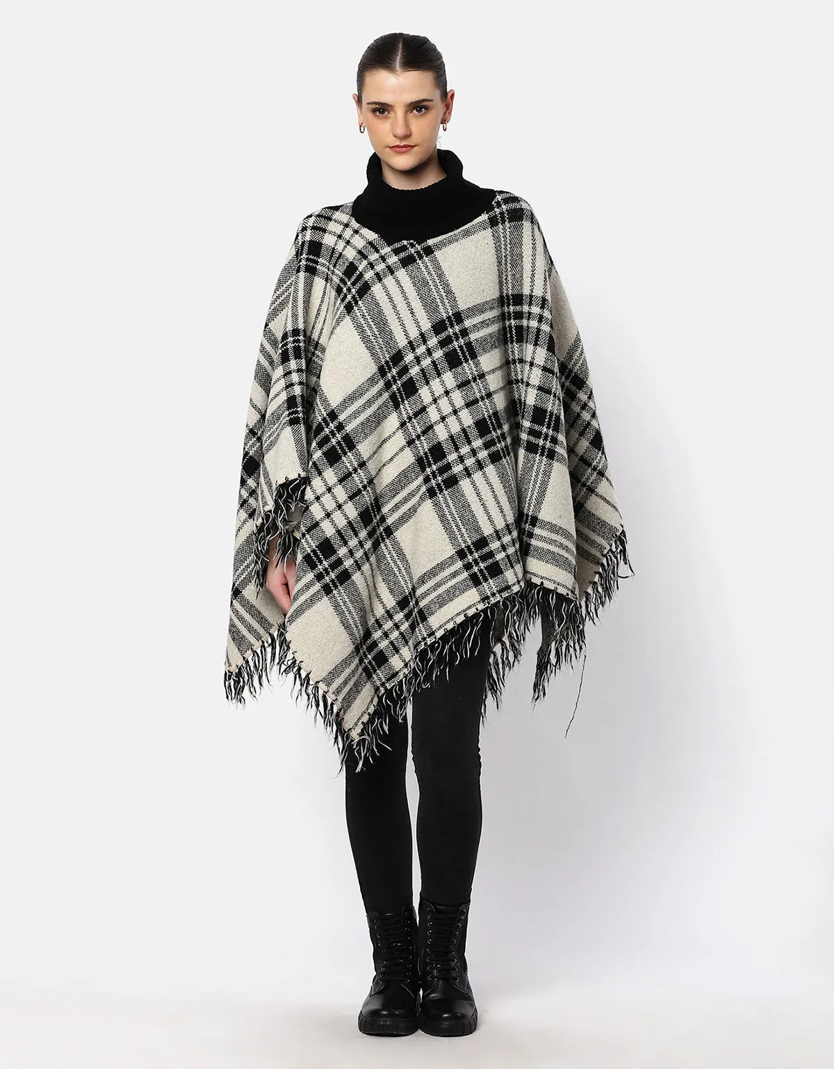 Woolen Checkered Cape For Women