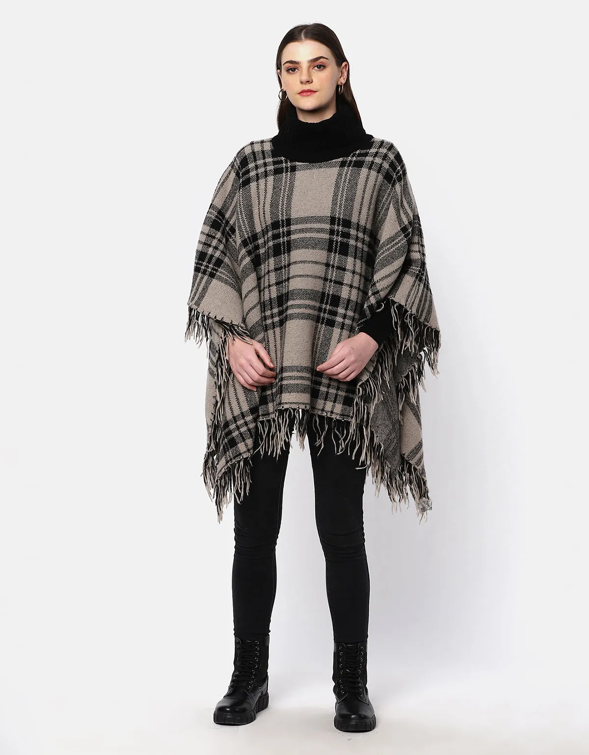 Woolen Checkered Cape For Women