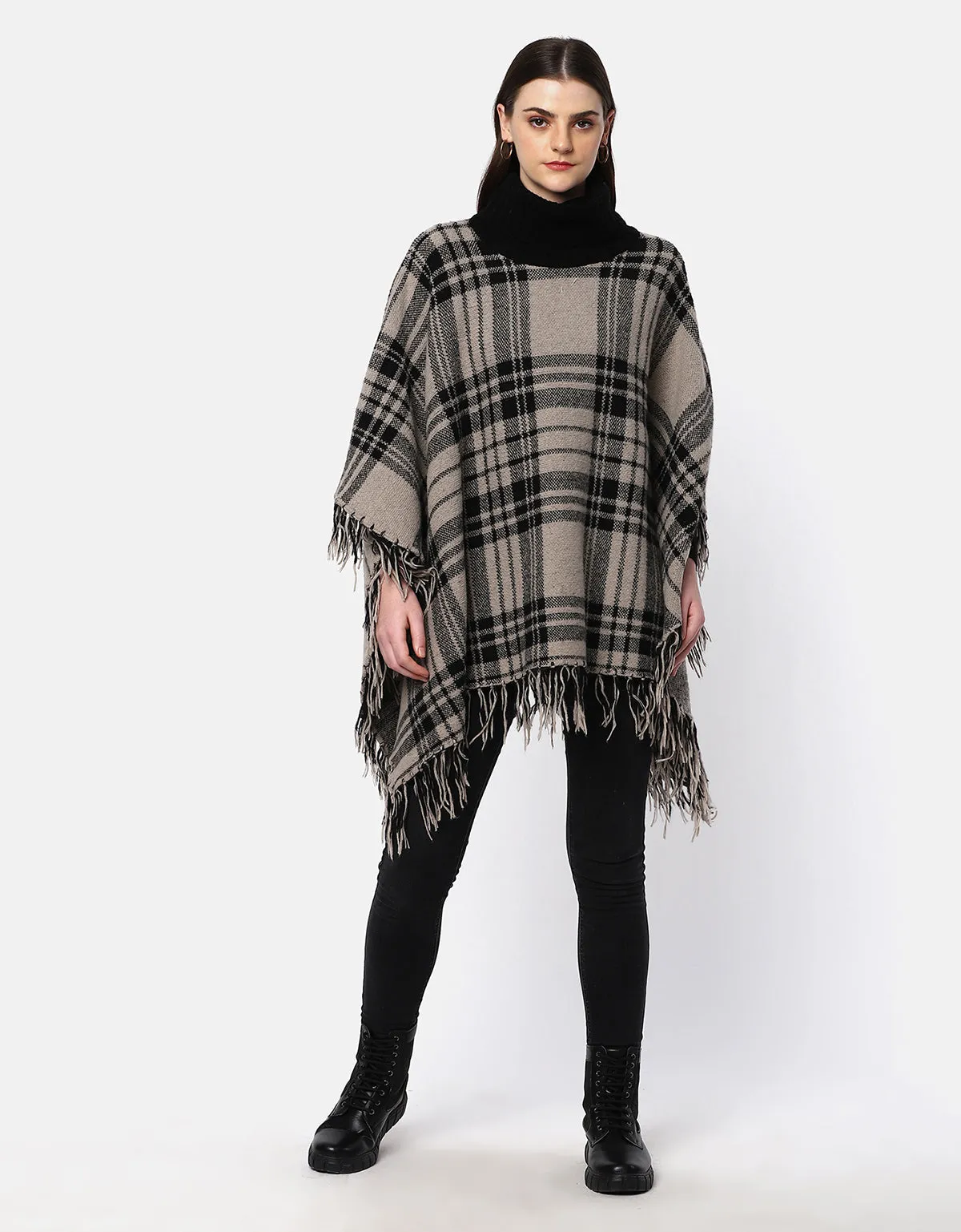 Woolen Checkered Cape For Women