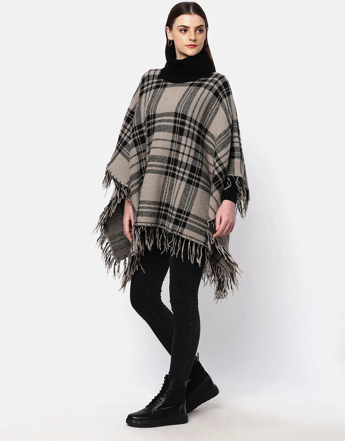 Woolen Checkered Cape For Women