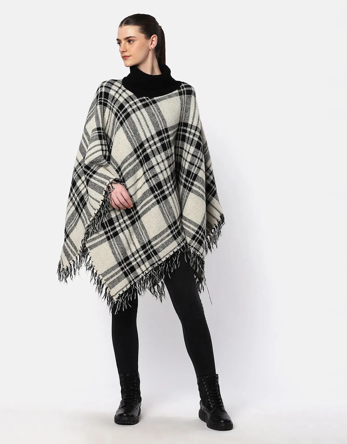 Woolen Checkered Cape For Women