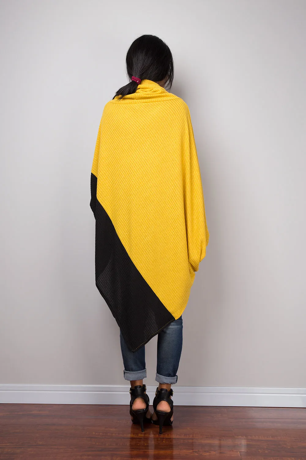 Yellow Poncho, Two tone tunic, Yellow and Black tunic, batwing tunic, top dress, sweater dress