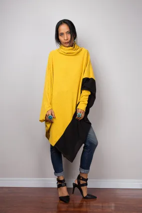 Yellow Poncho, Two tone tunic, Yellow and Black tunic, batwing tunic, top dress, sweater dress